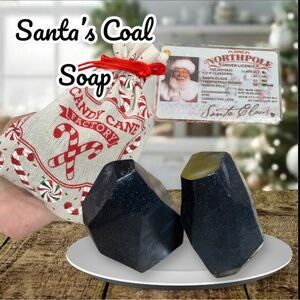 Christmas Lump Of Coal Soap Bars Set 2 w/ Bag, Tag, Holiday Gift, Bathroom Decor
